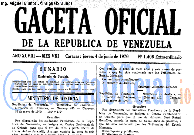 Gaceta Oficial 1406 del 4 Junio 1970