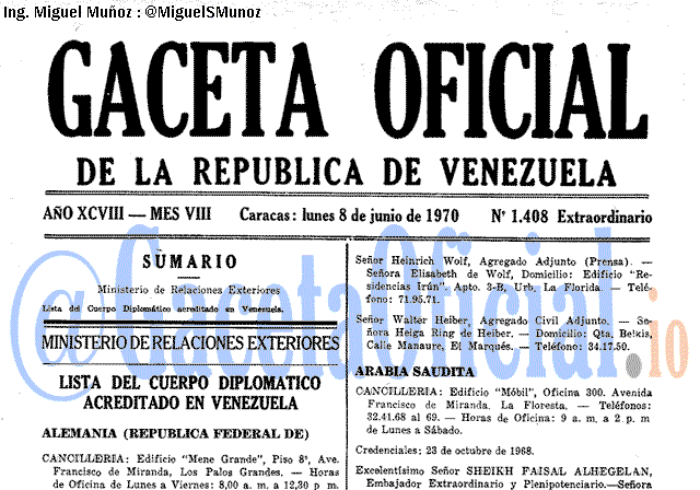 Gaceta Oficial 1408 del 8 Junio 1970