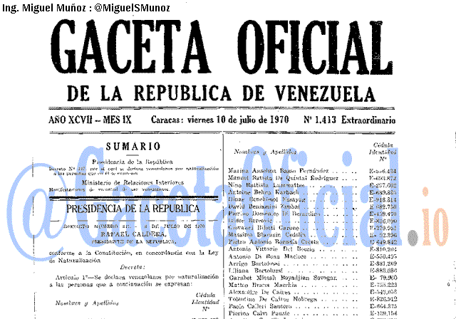 Gaceta Oficial 1413 del 10 Julio 1970