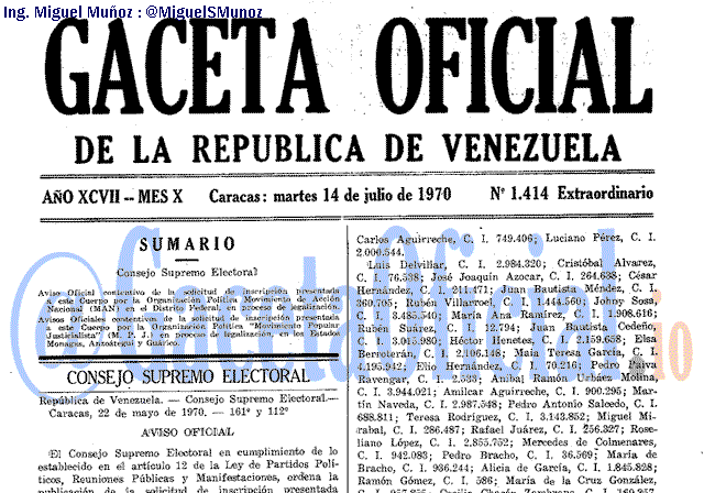 Gaceta Oficial 1414 del 14 Julio 1970