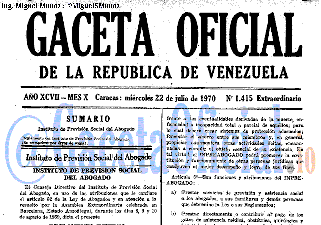 Gaceta Oficial 1415 del 22 Julio 1970