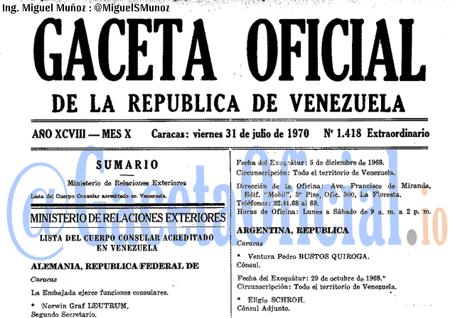 Gaceta Oficial 1418 del 31 Julio 1970