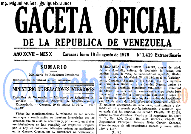 Gaceta Oficial 1419 del 10 Agosto 1970
