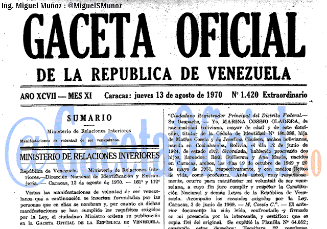Gaceta Oficial 1420 del 13 Agosto 1970