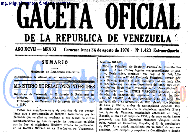 Gaceta Oficial 1423 del 24 Agosto 1970