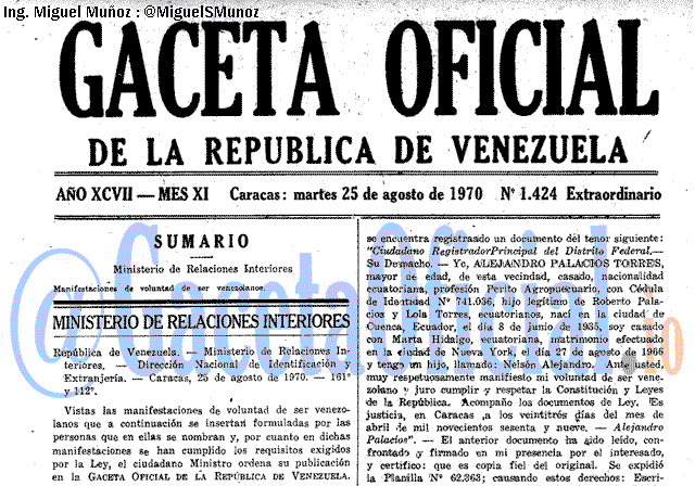 Gaceta Oficial 1424 del 25 Agosto 1970