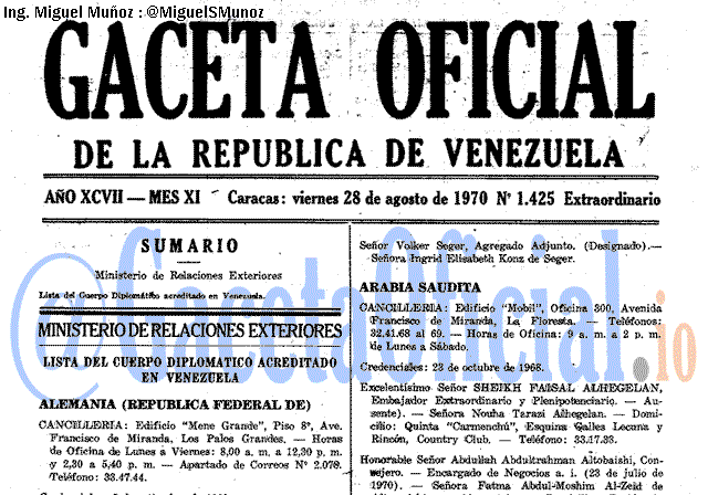 Gaceta Oficial 1425 del 28 Agosto 1970