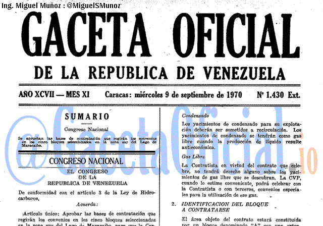 Gaceta Oficial 1430 del 9 Septiembre 1970