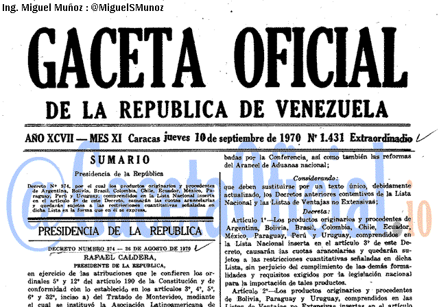 Gaceta Oficial 1431 del 10 Septiembre 1970