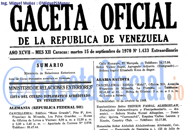 Gaceta Oficial 1433 del 15 Septiembre 1970