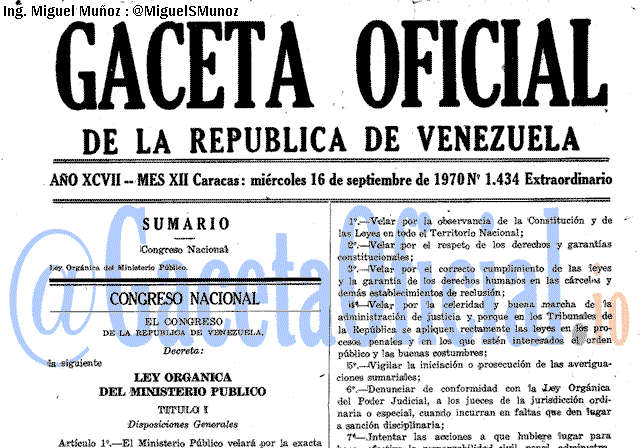 Gaceta Oficial 1434 del 16 Septiembre 1970