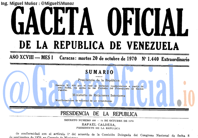Gaceta Oficial 1440 del 20 Octubre 1970