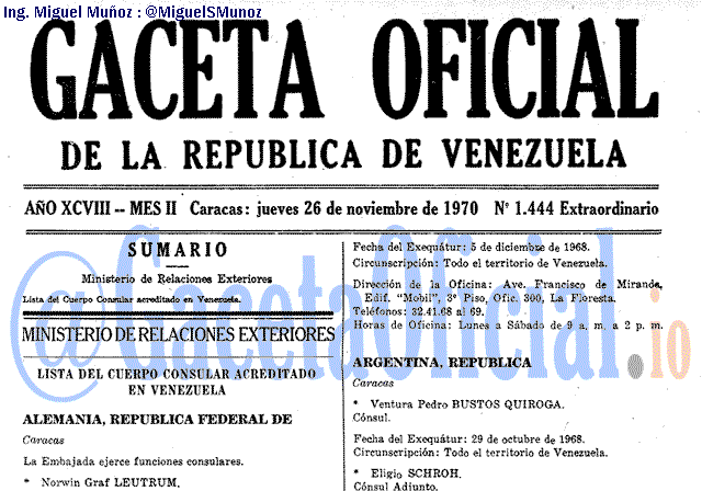 Gaceta Oficial 1444 del 26 Noviembre 1970