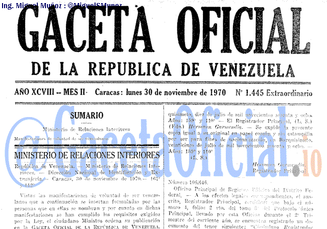 Gaceta Oficial 1445 del 30 Noviembre 1970