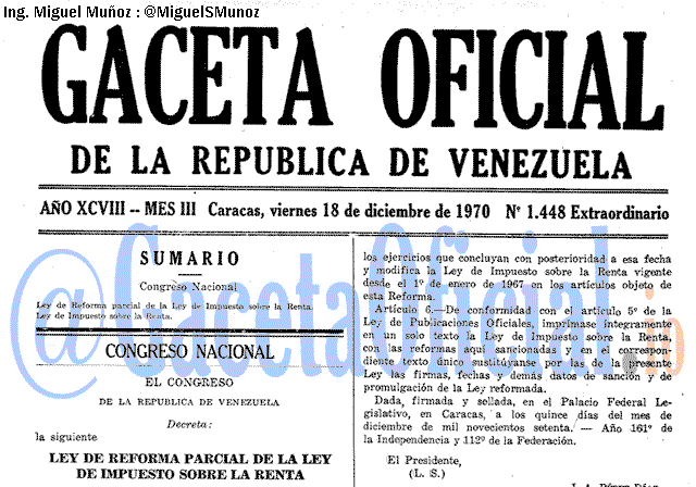 Gaceta Oficial 1448 del 18 Diciembre 1970