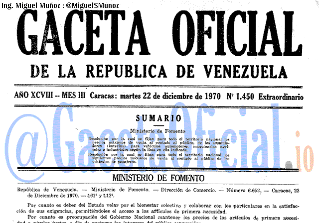 Gaceta Oficial 1450 del 22 Diciembre 1970