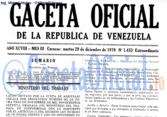 Gaceta Oficial 1453 del 29 Diciembre 1970