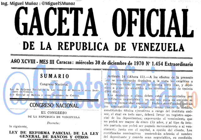 Gaceta Oficial 1454 del 30 Diciembre 1970