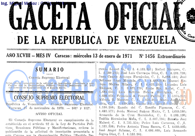 Gaceta Oficial 1456 del 13 Enero 1971