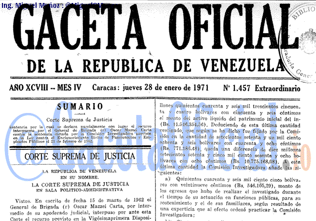 Gaceta Oficial 1457 del 28 Enero 1971