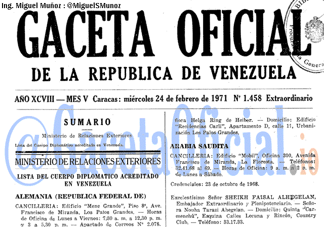 Gaceta Oficial 1458 del 24 Febrero 1971
