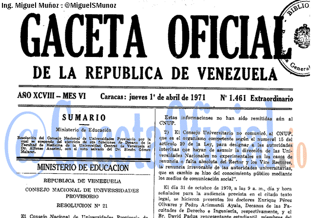 Gaceta Oficial 1461 del 1 Abril 1971