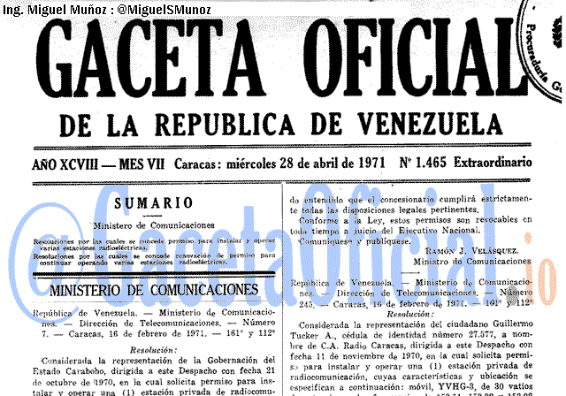 Gaceta Oficial 1465 del 28 Abril 1971