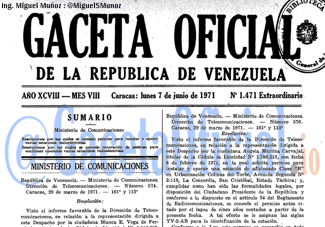 Gaceta Oficial 1471 del 7 Junio 1971