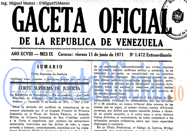 Gaceta Oficial 1472 del 11 Junio 1971