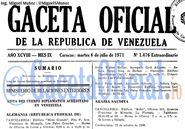 Gaceta Oficial 1476 del 6 Julio 1971