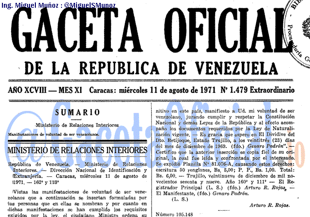 Gaceta Oficial 1479 del 11 Agosto 1971