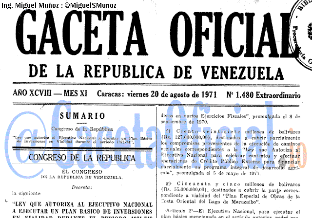 Gaceta Oficial 1480 del 20 Agosto 1971