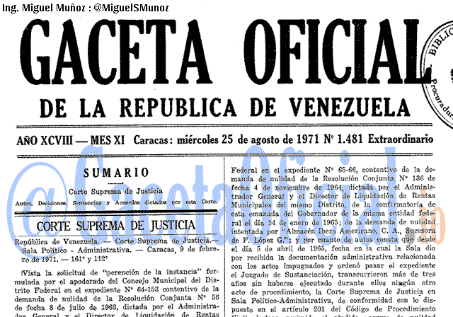 Gaceta Oficial 1481 del 25 Agosto 1971