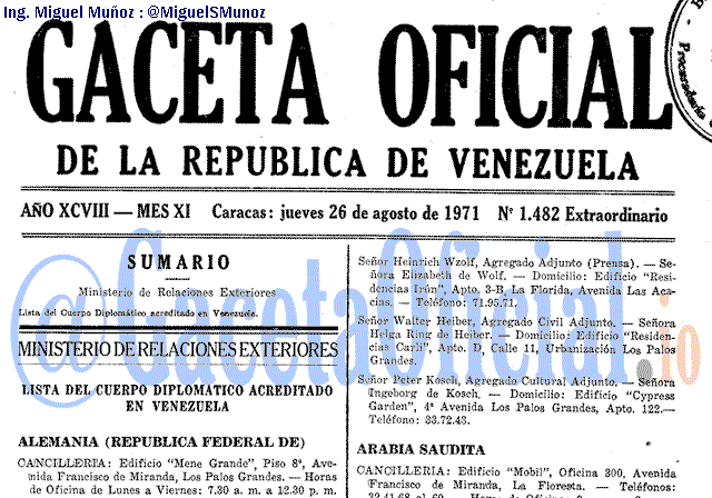 Gaceta Oficial 1482 del 26 Agosto 1971