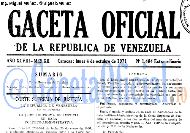 Gaceta Oficial 1484 del 4 Octubre 1971