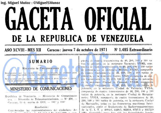 Gaceta Oficial 1485 del 7 Octubre 1971