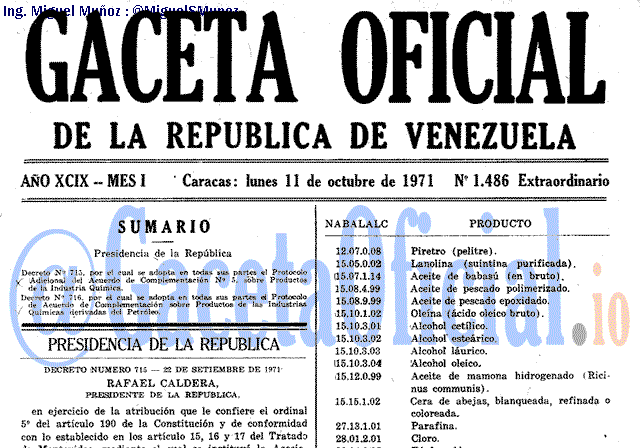 Gaceta Oficial 1486 del 11 Octubre 1971