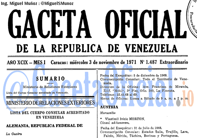 Gaceta Oficial 1487 del 3 Noviembre 1971