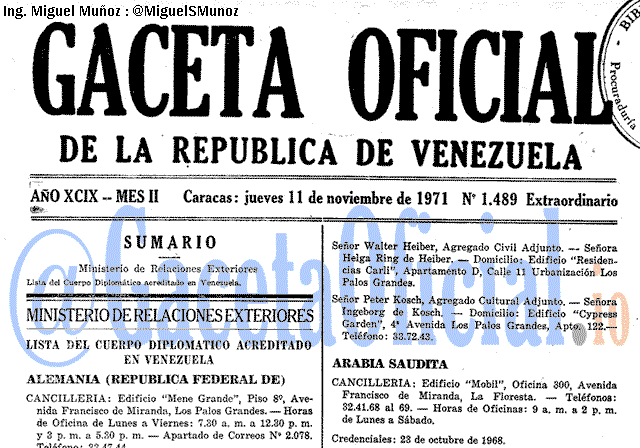 Gaceta Oficial 1489 del 11 Noviembre 1971