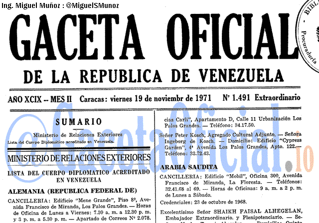 Gaceta Oficial 1491 del 19 Noviembre 1971