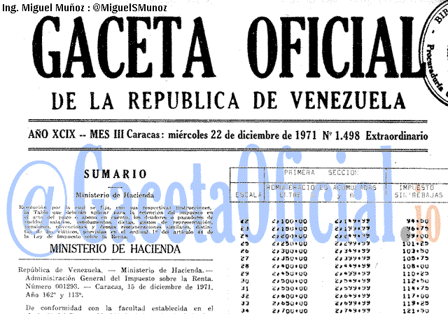 Gaceta Oficial 1498 del 22 Diciembre 1971
