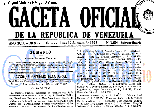 Gaceta Oficial 1504 del 17 Enero 1972