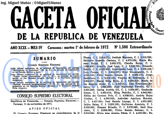 Gaceta Oficial 1508 del 1 Febrero 1972