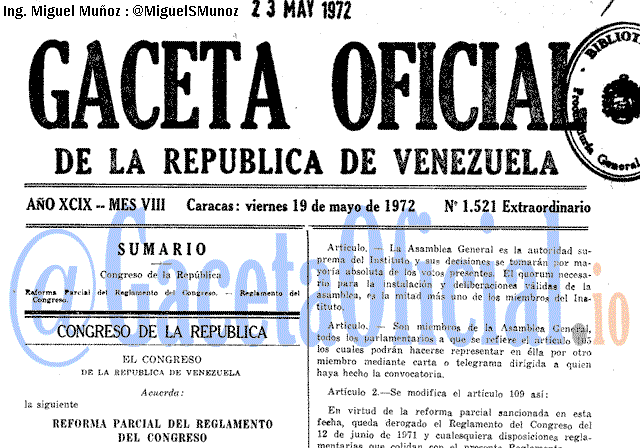 Gaceta Oficial 1521 del 19 Mayo 1972