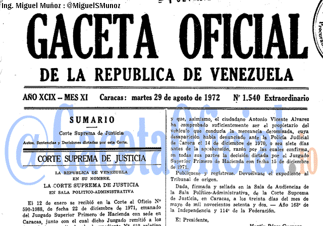 Gaceta Oficial 1540 del 29 Agosto 1972