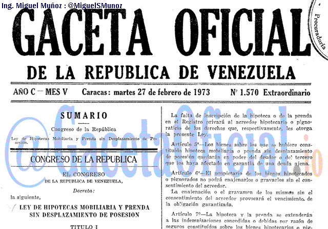 Gaceta Oficial 1570 del 27 Febrero 1973