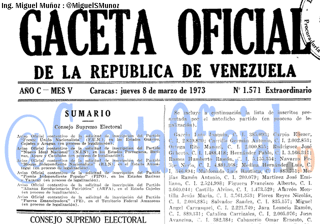 Gaceta Oficial 1571 del 8 Marzo 1973