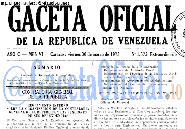 Gaceta Oficial 1572 del 30 Marzo 1973