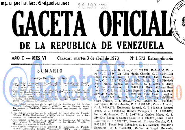 Gaceta Oficial 1573 del 3 Abril 1973