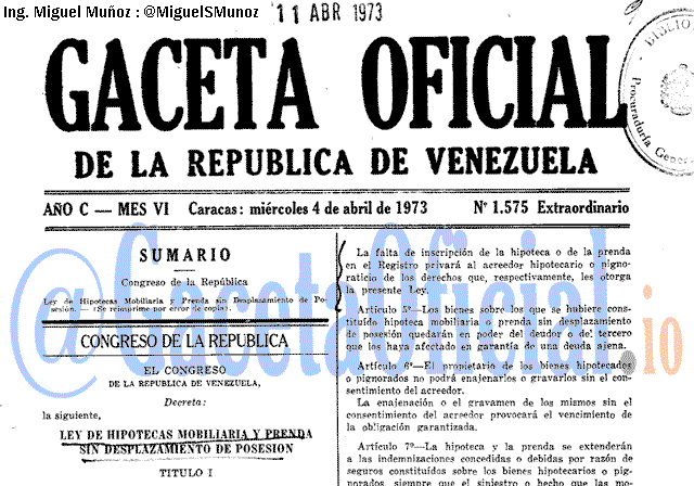 Gaceta Oficial 1575 del 4 Abril 1973